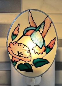 Joan Baker Designs Hand Painted Glass Art Plug In Nightlight Oval Hummingbird - Picture 1 of 5