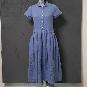 OffOn Shirt Dress Womens S Blue Pleated Skirt Handmade Linen Minimalist Country - Picture 1 of 8