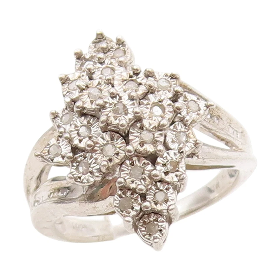 Anillo de plata de ley 925 vintage diamantes reales elegante racimo talla 8 RG34471 Foto 1 de 4