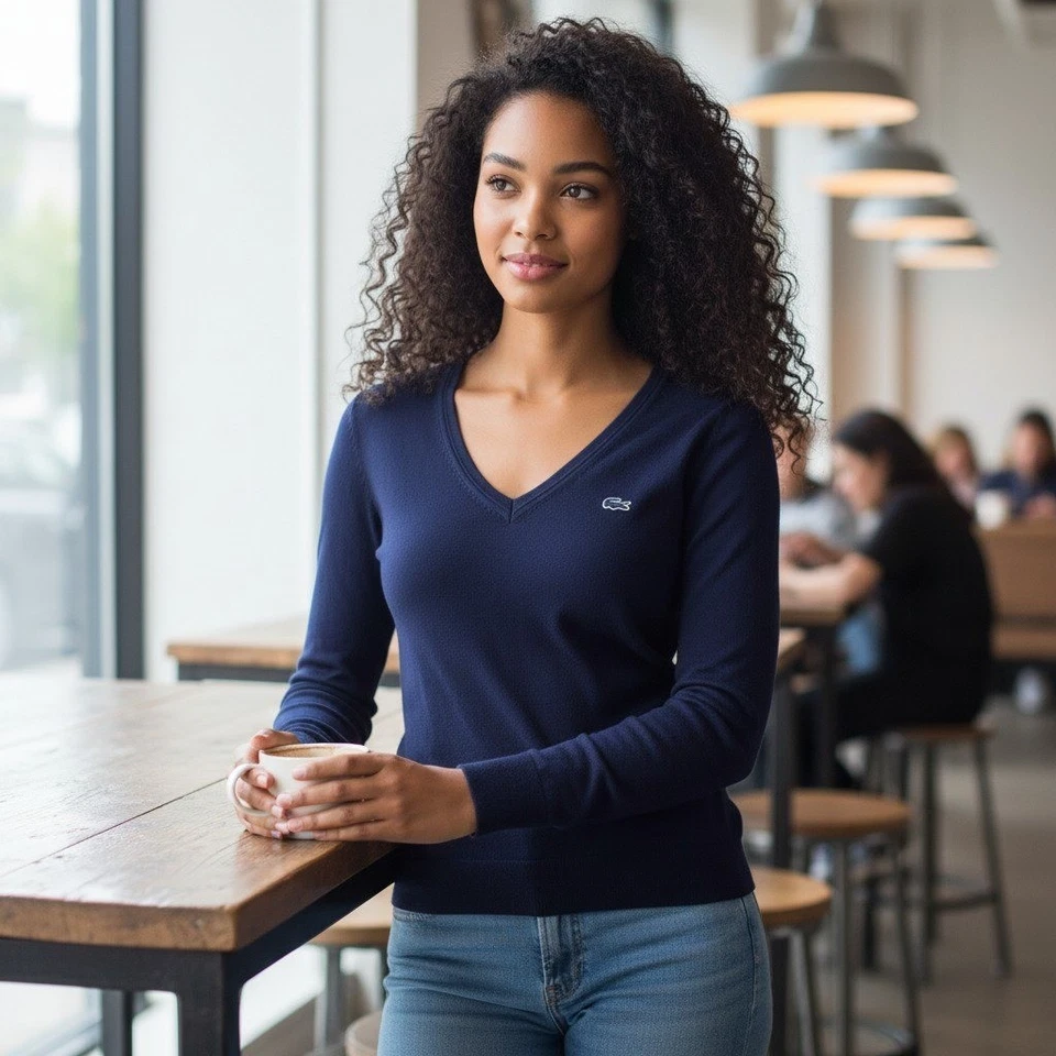 Свитер Lacoste размер 32 XS темно-синий v-образным вырезом с длинным рукавом хлопковая смесь новый без ЯРЛЫКОВ - Изображение 1 из 4