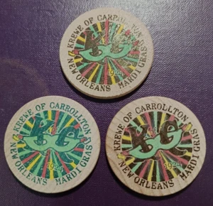 Carrollton 2025 3 multi color  New Orleans, LA Mardi Gras Wood doubloons - Picture 1 of 9
