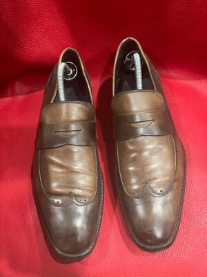 Mocassim zegna masculino acabamento pátina tons marrons tamanho 10 - Imagem 1 de 4