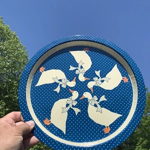 Vintage Serving Tray Metal Circle DUCK DUCK GOOSE Country Primitive 13" ❤️sj10m6 - Picture 1 of 6