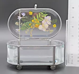 VINTAGE GLASS & PEWTER HINGED-TOP TRINKET BOX (583) - Picture 1 of 8