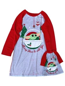 Star Wars Girls Baby Yoda Christmas Holiday Nightgown & Doll Night Gown Set - Picture 1 of 1