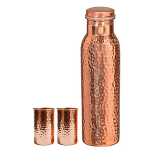Botella de agua martillada de cobre puro con vidrio Ayurveda beneficios para la salud para regalo - Imagen 1 de 4