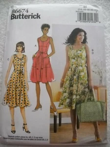 Dress w/ Button Front  Bag Sash Misses Size 14-22 Butterick 6674 Sewing Pattern* - Picture 1 of 2