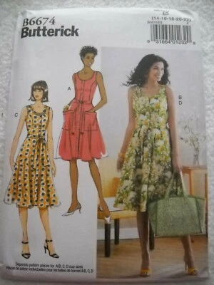 Dress w/ Button Front  Bag Sash Misses Size 14-22 Butterick 6674 Sewing Pattern* - Image 1 of 2