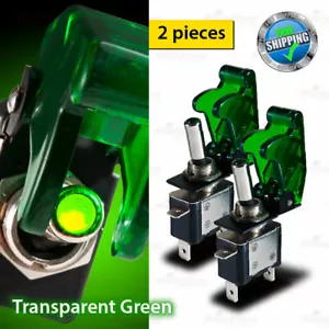 2x TRANSPARENT Missile Cover 12V GREEN LED Light Toggle Racing 3 Pin Switch SPST - Picture 1 of 7