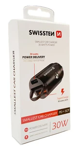 Swissten Doppel Metall Mini KFZ Ladegerät - USB + USB Typ C - 30W - Schwarz  - Bild 1 von 10