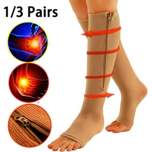 3Pair Zipper Compression Socks Men Women Circulation 20-30mmHg Support Stockings - Picture 1 of 12