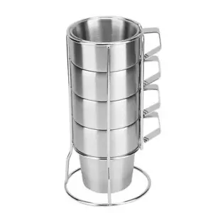 Stackable Stainless Steel Coffee Cups 4 Pcs Mug Set Double Wall Insulated Cof... - Picture 1 of 9