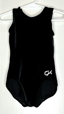 GK Elite CXS Gymnastics Dance Leotard Child XS Solid Black Velvet Velour - Image 1 of 4