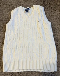 Polo Ralph Lauren Boy’s Cream Cable Knit Sweater Vest Size 12-14 Medium - Picture 1 of 5