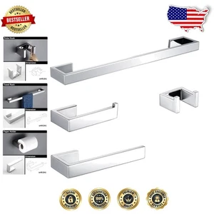 Complete Chrome Bathroom Accessory Set: Towel Bar, Ring & Toilet Paper Holder - Picture 1 of 9