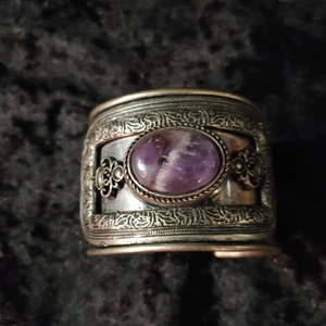 Vintage Metal Cuff With Amethyst A - Picture 1 of 7