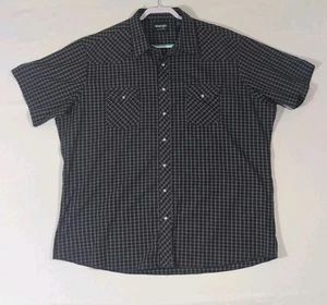 Camisa Wrangler Western Manga Corta Negra A Cuadros Perla A Presión Abotonada 3XL Alta - Imagen 1 de 8