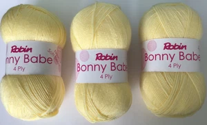 3x Robin Bonny Babe 4 Ply Acrylic Knitting Wool 100g Ball Shade 1363 Pale Yellow - Picture 1 of 9