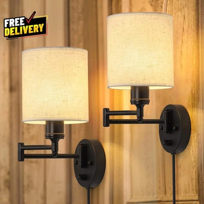 Plug in Wall Light Set of 2 Swing Arm Wall Lamps Modern Bedroom Wall Sconce F... - Image 1 of 4