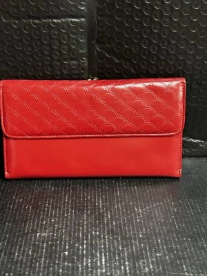 Embreagem/carteira de couro sintético vintage/antiga Buxton cor vermelha com caneta. - Imagem 1 de 4