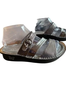 Algeria Col-226 Leather Silver Wedge Sandals Size 37 US 6.5 - Picture 1 of 12
