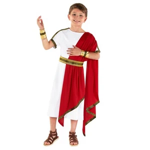 Boys Roman Julius Caesar Costume S - XL Kids Emperor Greek God Toga Halloween - Picture 1 of 6