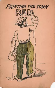 Vintage Postcard - unposted / 1900's - PAINTING THE TOWN RED - B&W SKETCH - Picture 1 of 2