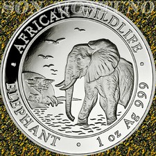 2010 SOMALIA - African Wildlife ELEPHANT - 1 Troy Oz .999 Silver Coin in Capsule