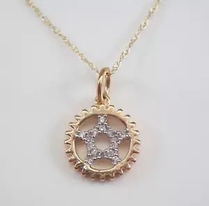 Gelbgold Diamant Kreis des Lebens Halskette Anhänger Kette 18" Zahnrad Zahnrad - Bild 1 von 5