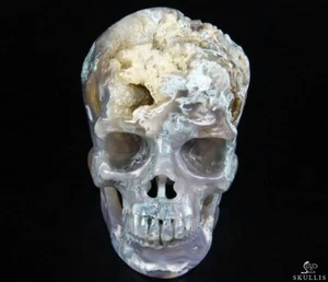 Nice Geode Huge 4.5" Green Moss Agate Carved Geode Skull, Super Realistic - Picture 1 of 12