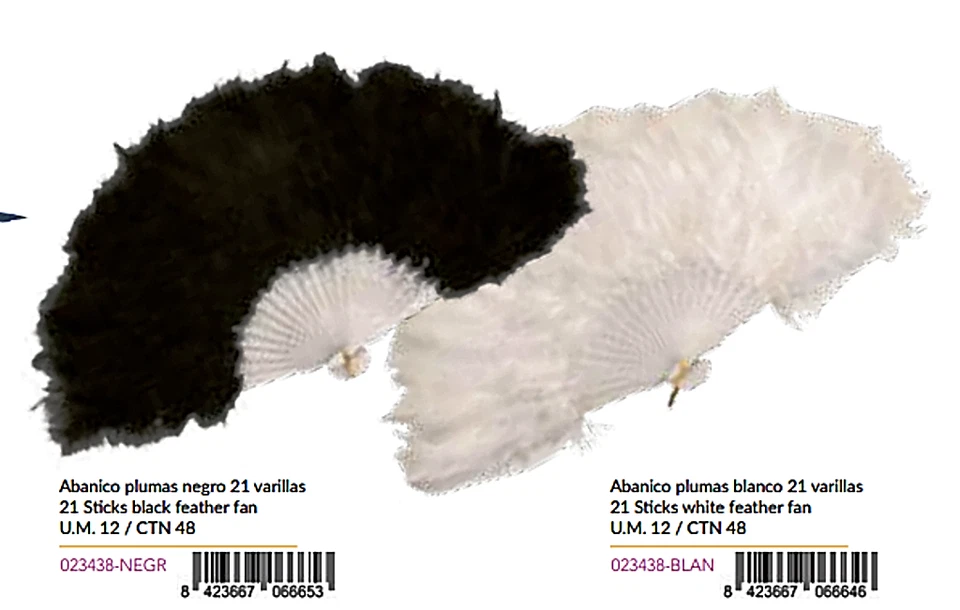 CARNEVALE HALLOWEEN VENTAGLIO IN PIUME FOLDING FAN 2 MODELLI BIANCO E NERO - Immagine 1 di 1