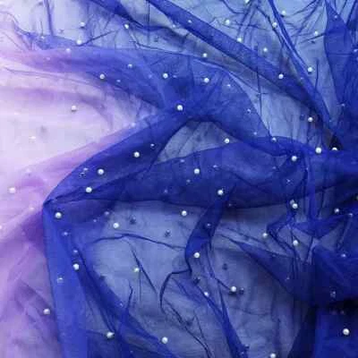 58''Wide By Yard Deep Blue Lilac White Ombre Mesh Tulle Pearl Gradual Net Fabric - Image 1 of 4