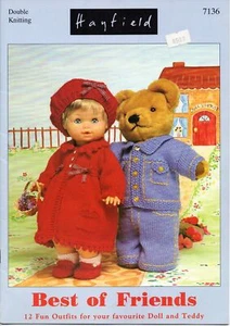 Hayfield KNITTING PATTERN BOOKLET 7136 Best of Friends, 12 Teddy & Doll Clothes - Picture 1 of 8