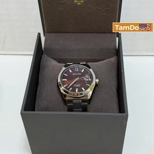 Bulova $475 Burgundy Dial Stainless Steel Bracelet Surveyor 98B422 - Picture 1 of 10