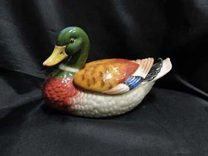 Fitz & Floyd Essentials: Mallard Duck Shaped Box / Dish w/ Lid, 7 1/2" Long - Picture 1 of 10