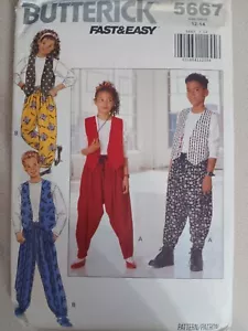 Vintage 1990s Butterick 5667 Youth Baggy Parachute Pants Vest Top Sizes 12 14 - Picture 1 of 2