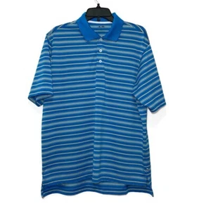 adidas Golf Mens Size Medium Striped Short Sleeve Climalite Polo Shirt Blue - Picture 1 of 7