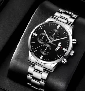 Men Stainless Steel Watch Luxury Calendar Quartz Wrist Watch Business Watches - Picture 1 of 3