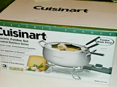 Juego completo de olla de fondue eléctrica Cuisinart de acero inoxidable nuevo 3 cuartos CFO-3SS Foto 1 de 4