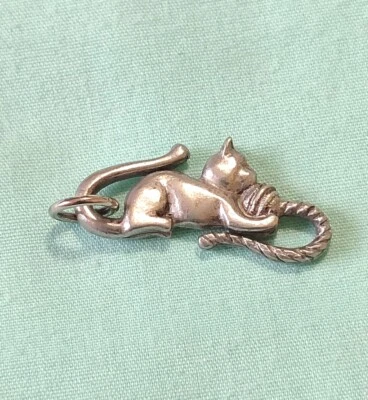1in Pewter Figural Cat S Clasp Hook Jewelry Crafting Making Finding Kitten Ball - Image 1 of 4