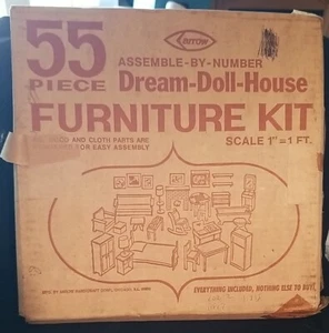 55-teiliges Pfeil 70er Jahre Traum Puppenhaus Holz MÖBEL Bausatz Neu aus altem Lagerbestand Mfg versiegelt Kit 49-2032 - Bild 1 von 11