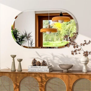 Frameless Pill Shaped Mirror Bathroom Mirror Bedroom Wall Mounted Makeup Mirror - Picture 1 of 15