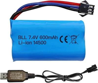 YUNIQUE GREEN-CLEAN-POWER Batteria Li-Ion 7,4V 600mAh 2S con SM-3P + Cavo USB – Per Auto RC DE82, TK3086