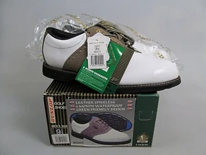 Dunlop Golf Shoes Mens 9.5 White Brown Leather Spikeless Green Friendly M4950CS - Picture 1 of 6