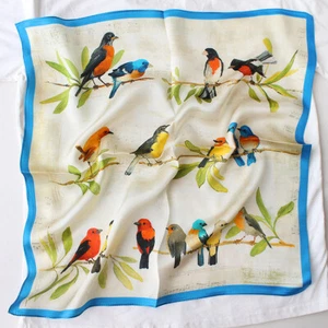 Pure Satin Silk Scarf Bandanna Kerchief Birds Print Necktie Hairband 21" * 21" - Picture 1 of 10