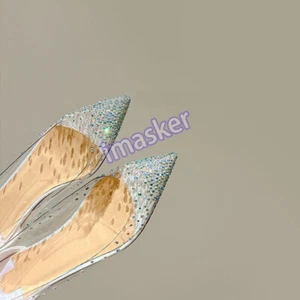 Zapatos planos estilo americano para mujer punta puntiaguda estrás sin cordones PVC zapatos de salón fiesta - Imagen 1 de 26