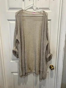 Rosa Lilie vorne offen Strick Cardigan lang beige Damen Gr. XL - Bild 1 von 7