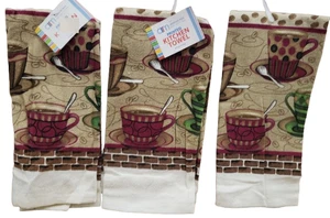 Set 3 asciugamani stampati da cucina Same (15"x25") TAZZE E CHICCHI CAFFÈ # 3, AM - Foto 1 di 9