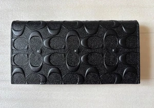 Coach F75365 Signature Embossed Leather Long Zip Wallet Black NWT Gift Set 🎁 - Picture 1 of 9