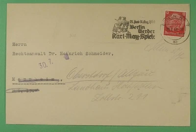 DR WHO 1940 GERMANY BERLIN PICTORIAL KARL MAY SLOGAN CANCEL FORWARDED R12089 - Image 1 of 2